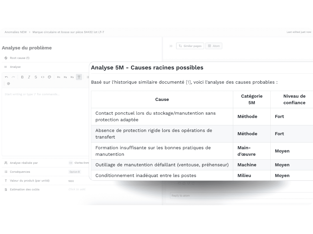 Analyse des causes racines par l’IA dans l’interface Yxir.