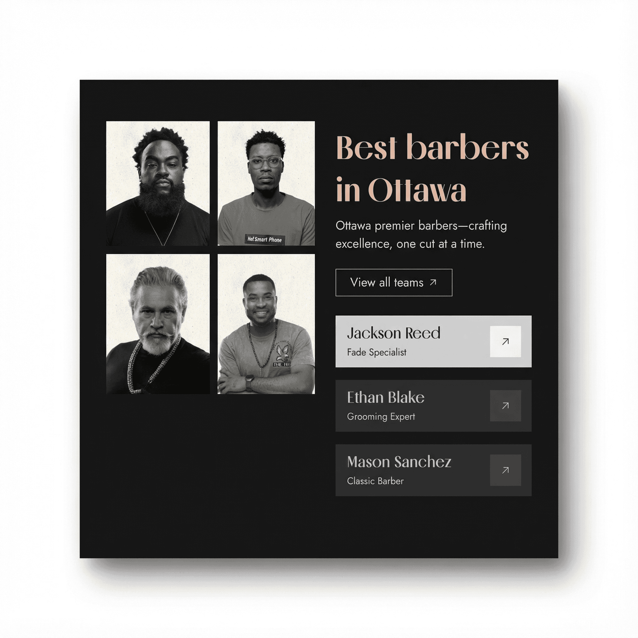 Ottawa barbers team photos - book appointments Halton Hills web design by DAWebDesigns