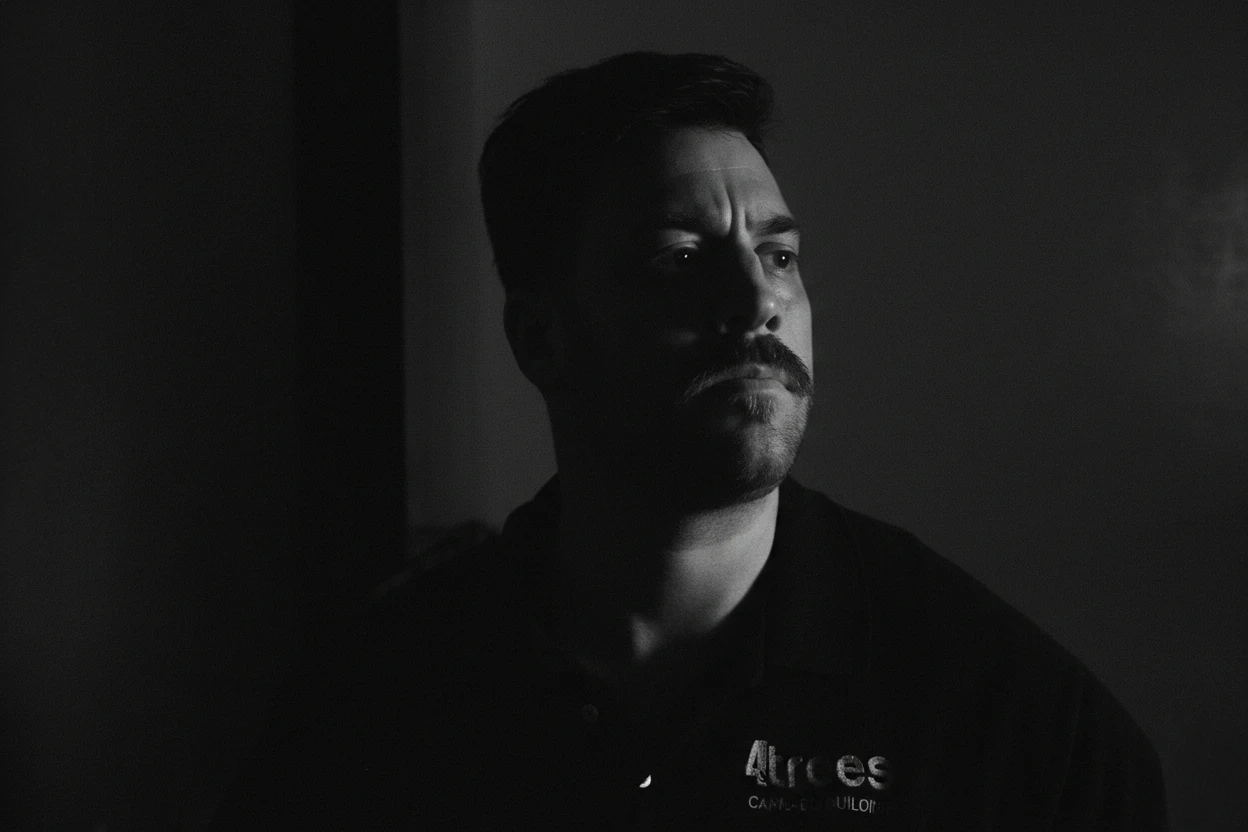 4trees Cannabis Building Owner Daniel Vaillancourt in a dark black and white photo