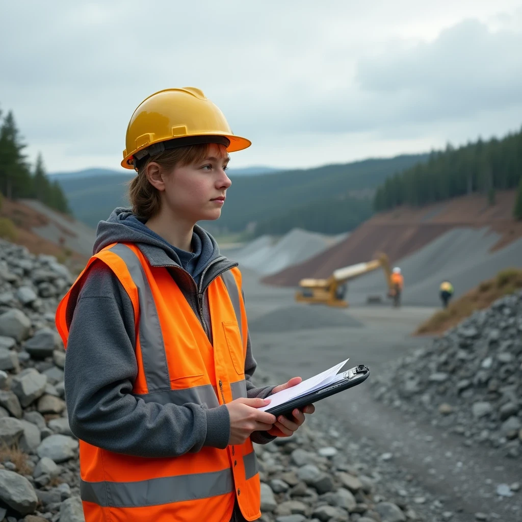 Ingenjörsstudent ute på arbetsplats.