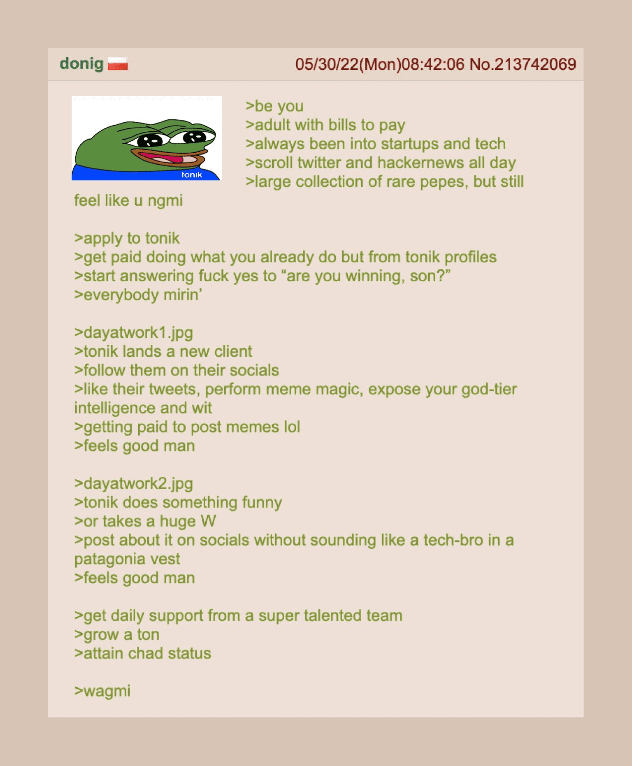 A greentext story that explains the responsibilities of a social media manager.
