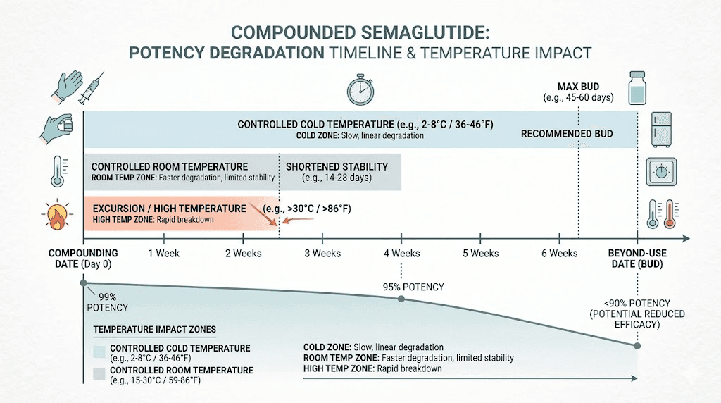 Compounded semaglutide potency loss timeline and shelf life chart