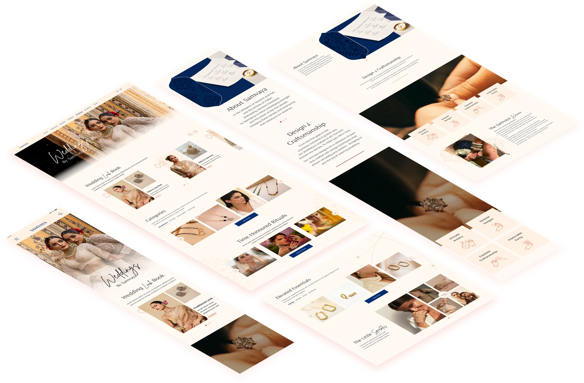 Indriya website pages on desktop and mobile, laid out in perspective