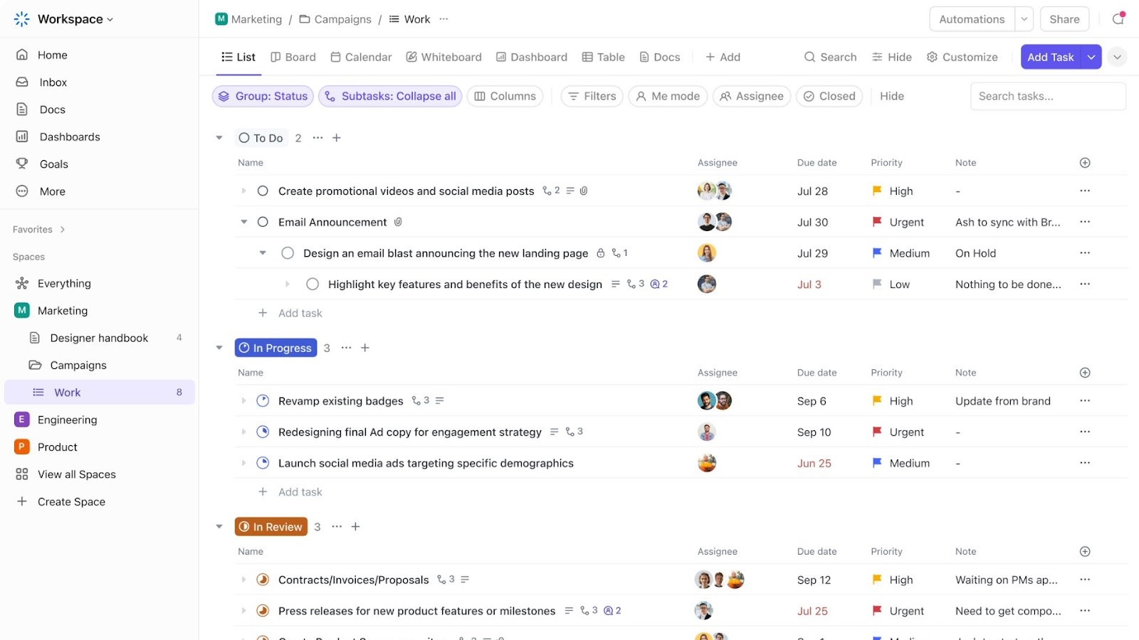 ClickUp's all-in-one work management platform