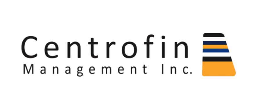 Logo of Centrofin Management Inc. featuring stylized text and a graphical element resembling stacked bars.