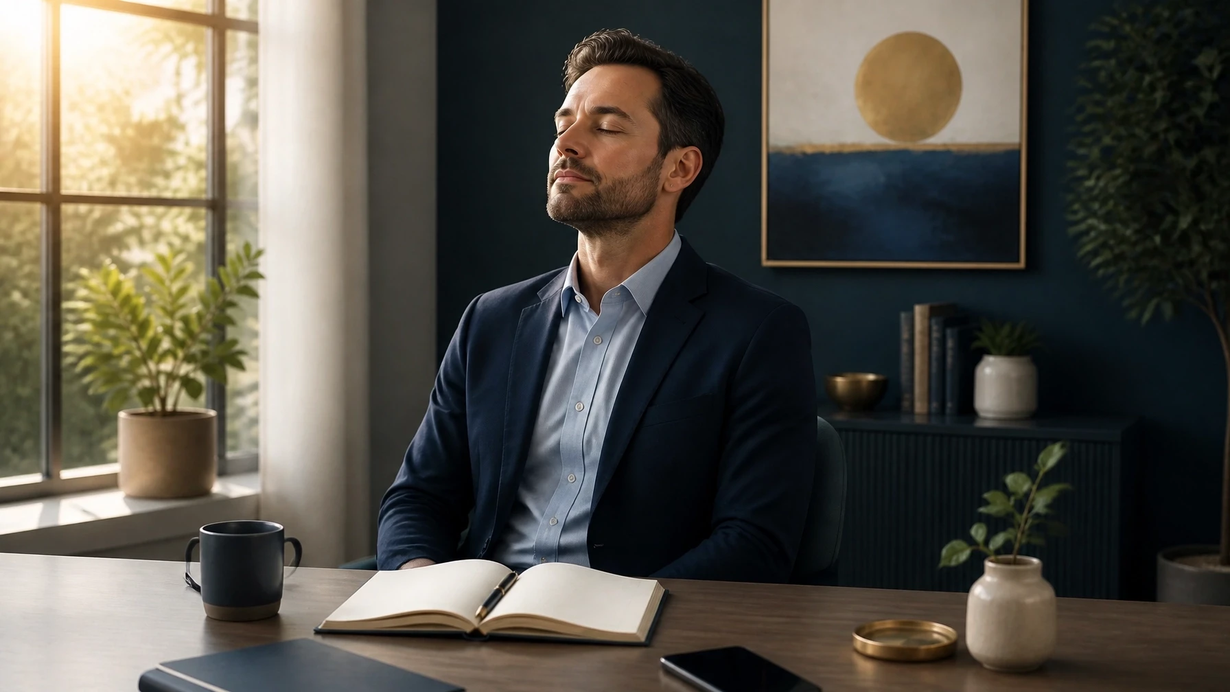 Entrepreneur taking a quiet pause before planning the next business move