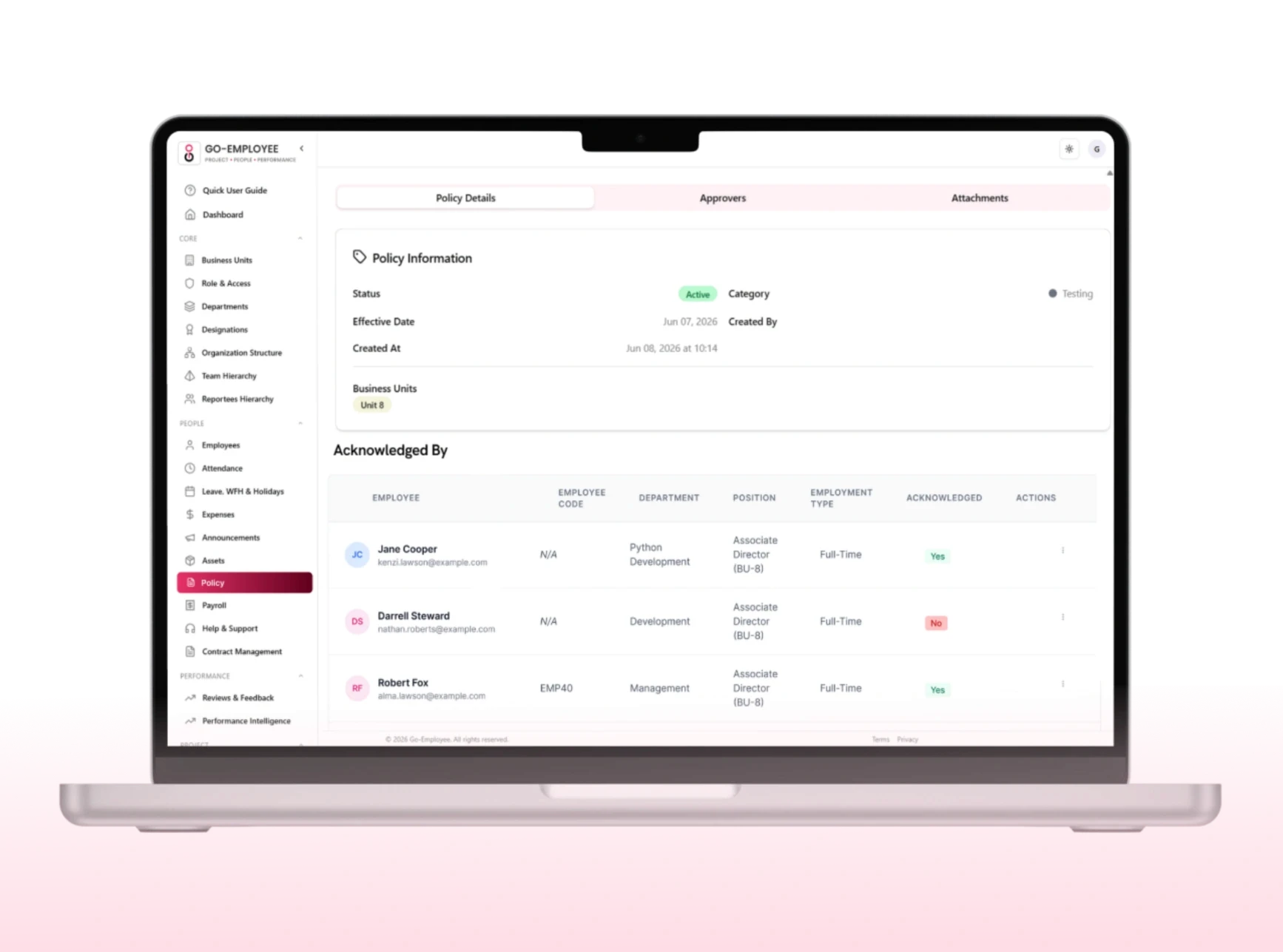 Acknowledgment tracking dashboard
