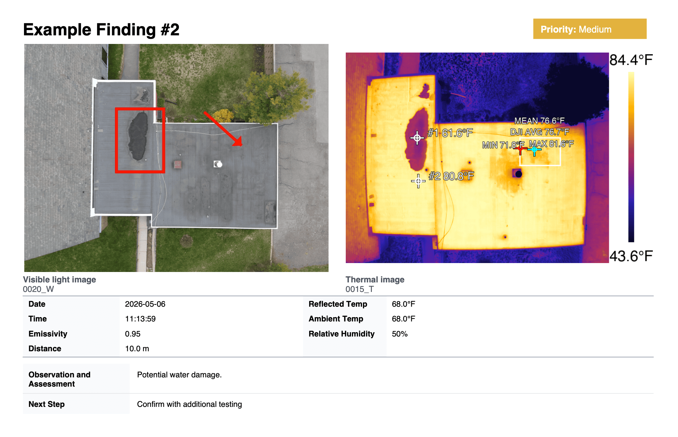 A sample page from a professional thermal image report.