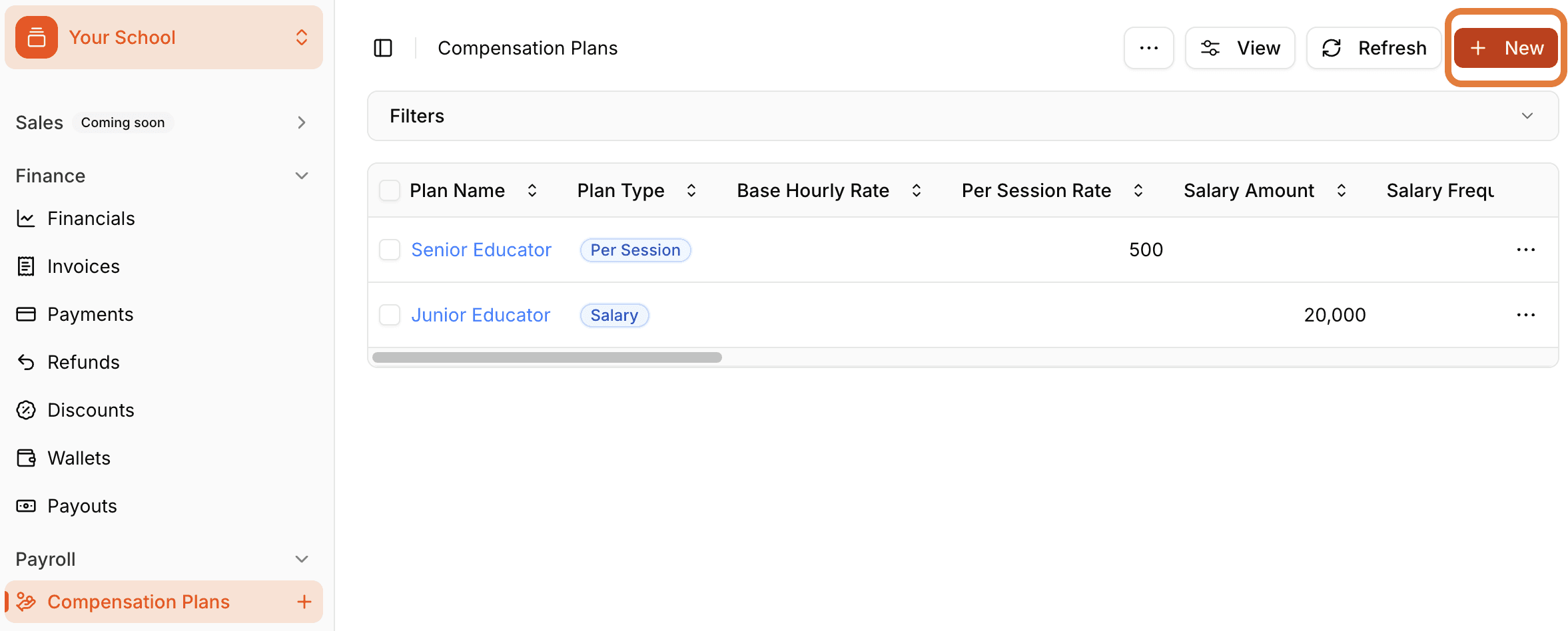 Payroll plan creation form