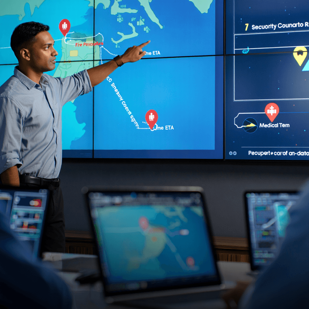 Team viewing Tyros® SOS dashboard on web portal to monitor emergency situations and real-time alerts