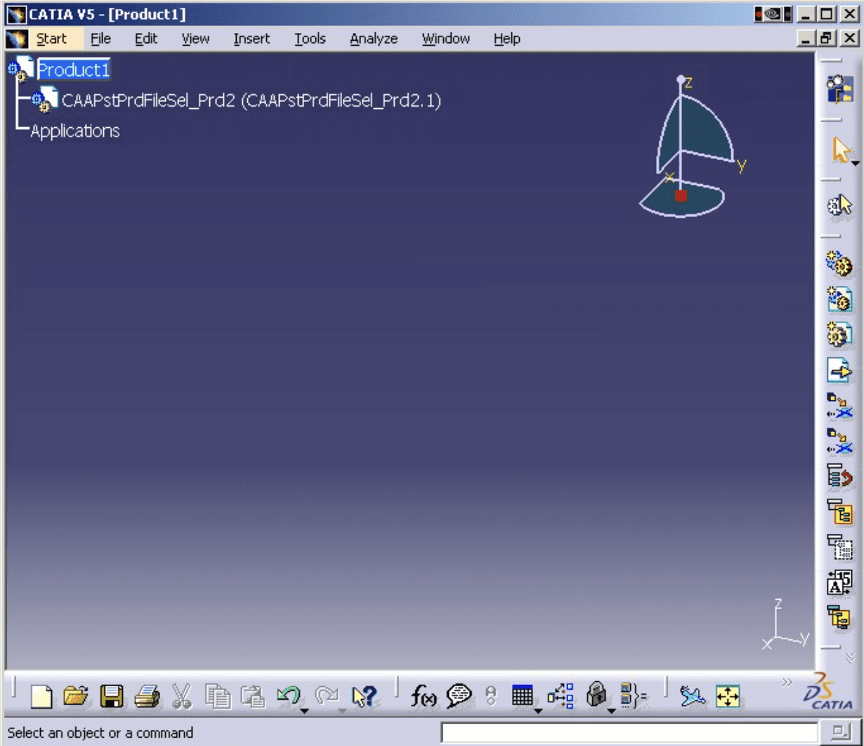 CATIA V5 product structure interface showing an assembly component selection window.
