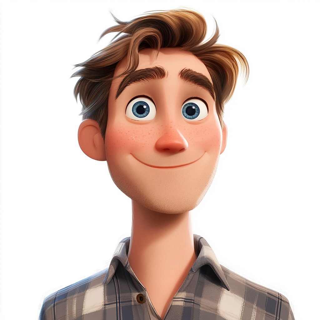 cartoon male with brown hair smiling 