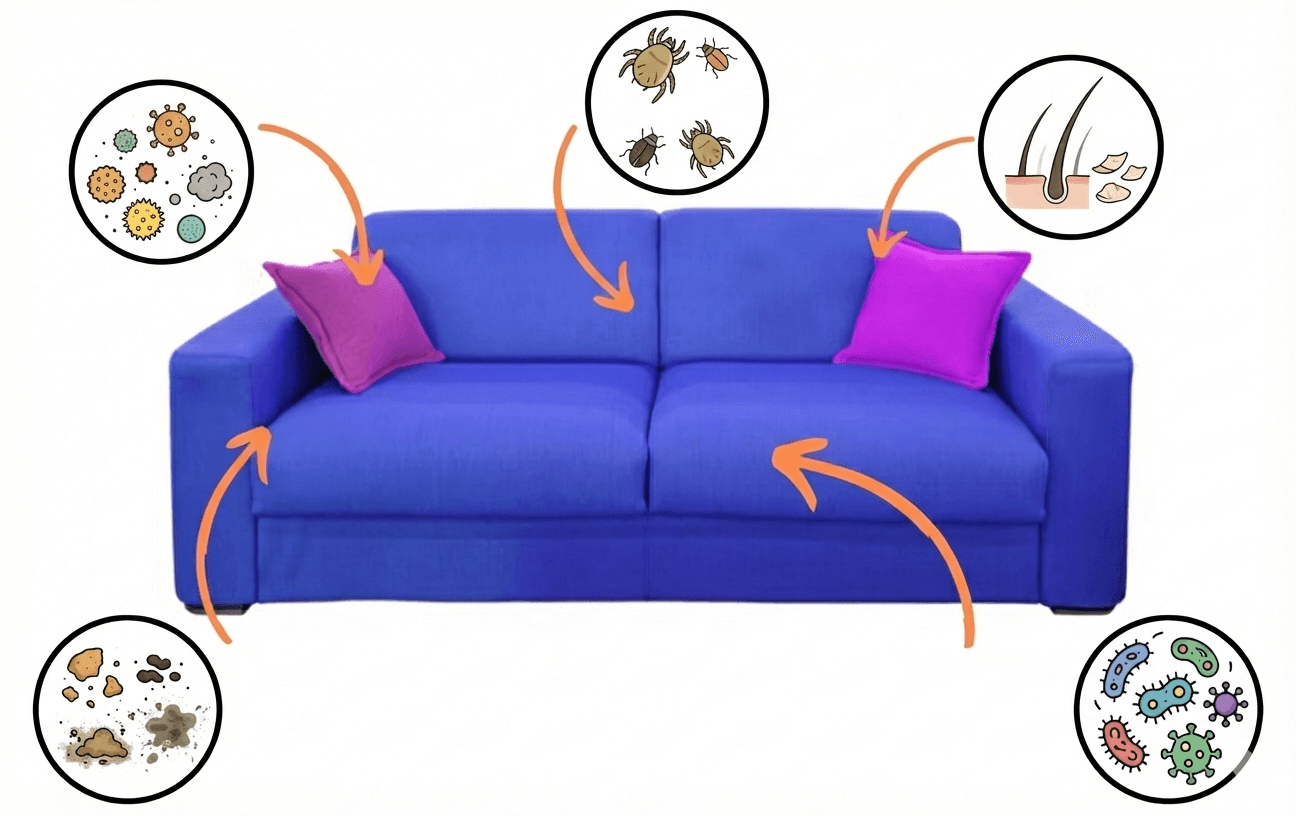 A person wearing bright green gloves is cleaning a surface with a cloth and a spray bottle.