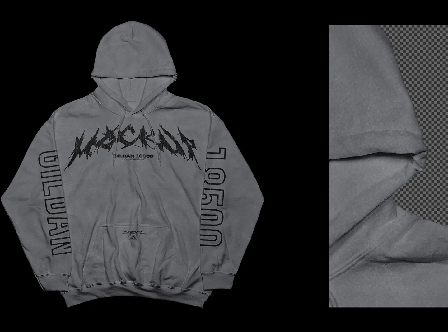 Gildan 18500 Hoodie Folded Arms mockup fabric detail close up high resolution
