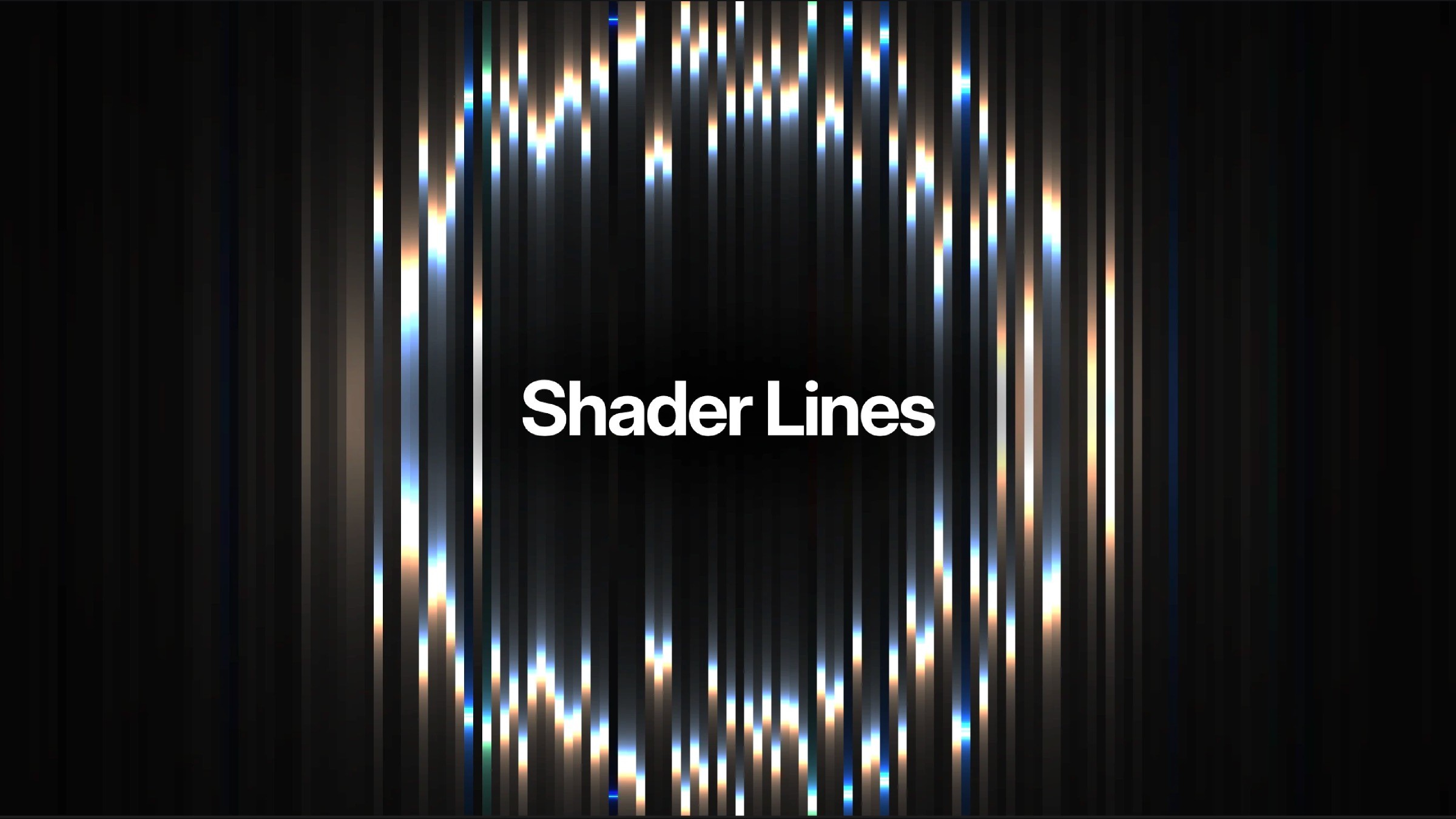 Glowing vertical light beams forming the text “Shader Lines”