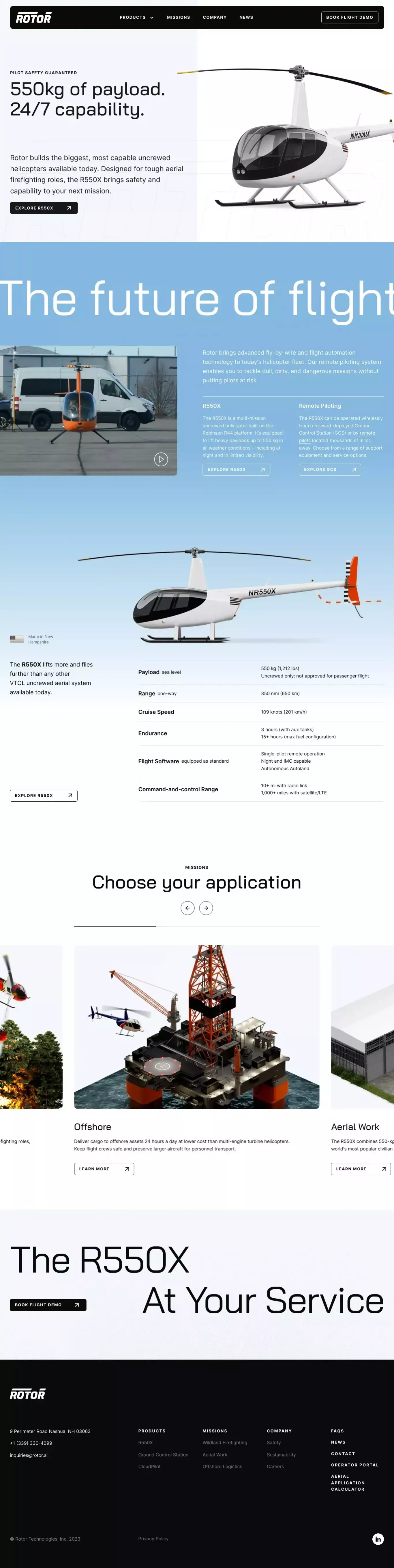 Rotor landing page screenshot showcasing Travel and Tech design