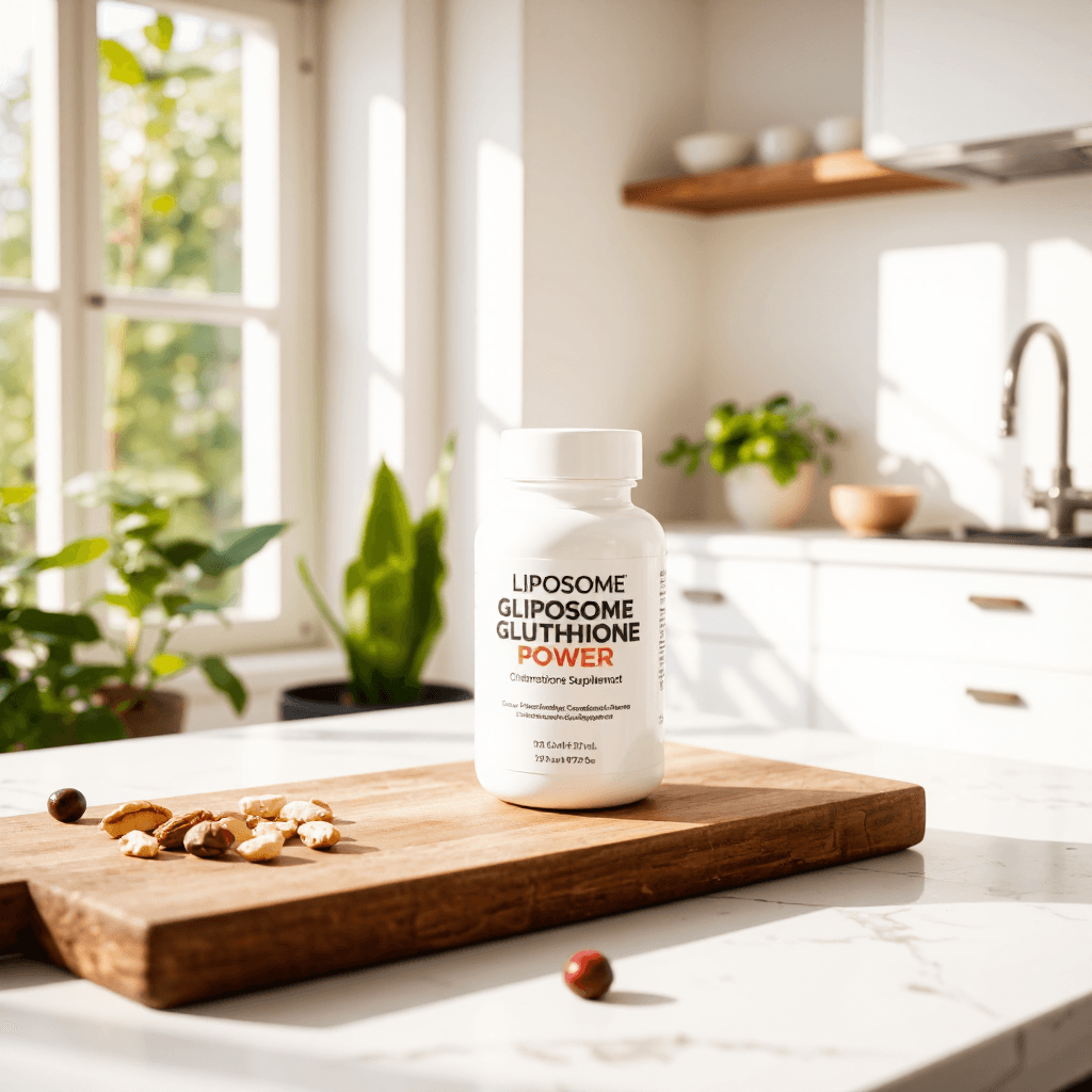 product photography of bottle of liposome glutathione power supplement