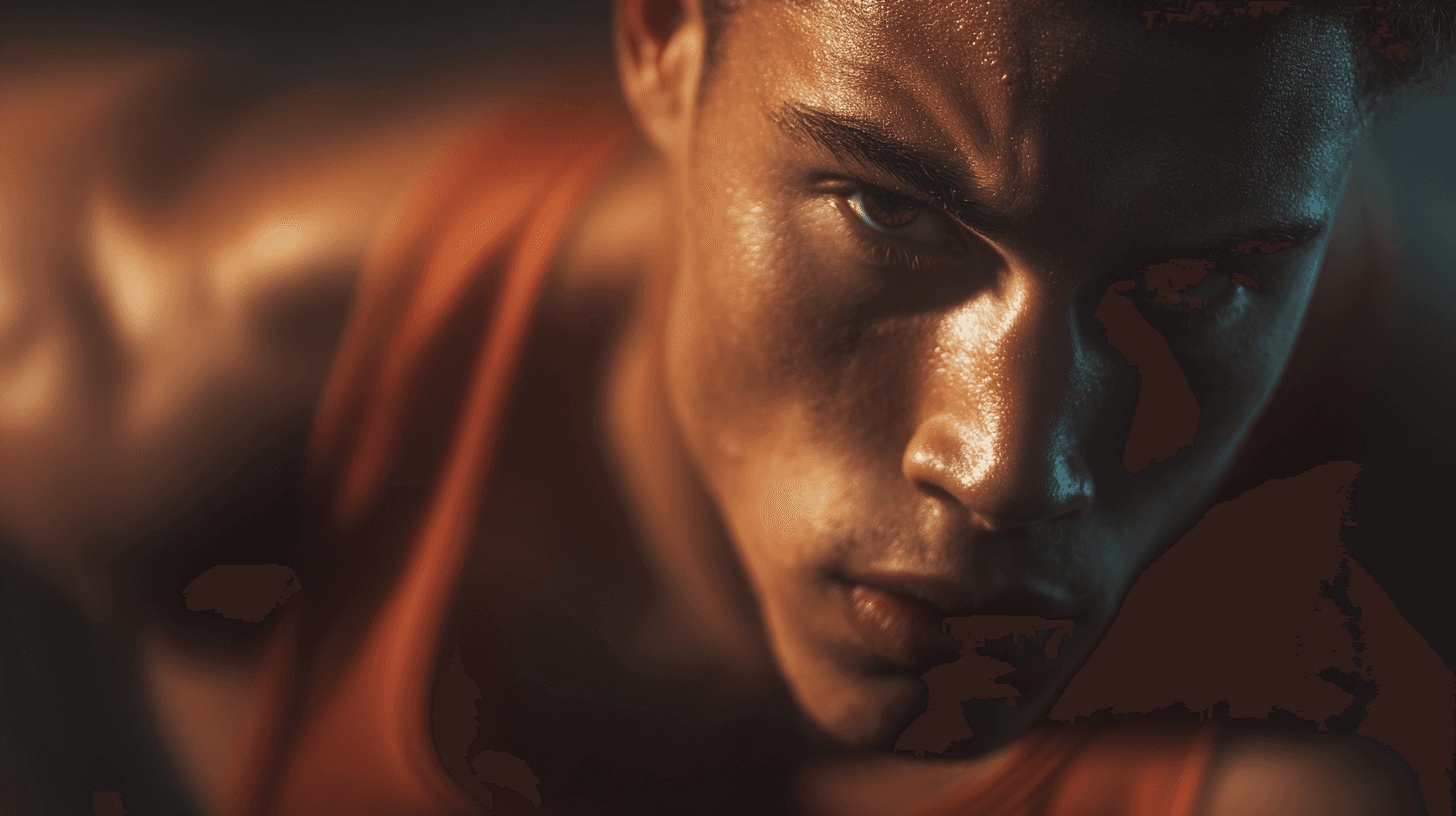 Orange shirt Man running motion blur