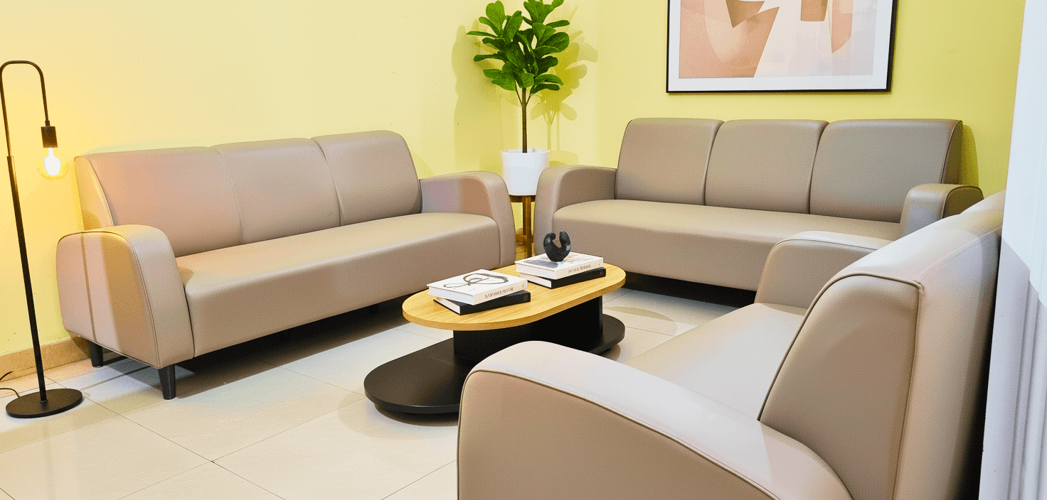 Clicknify - Waiting Area with Sofa, Lamp, and table.