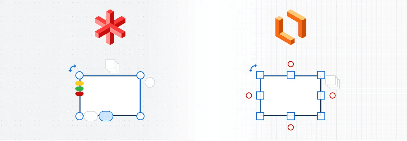 Original Lucidspark line creation UI on left, Original Lucidchart line creation UI on right