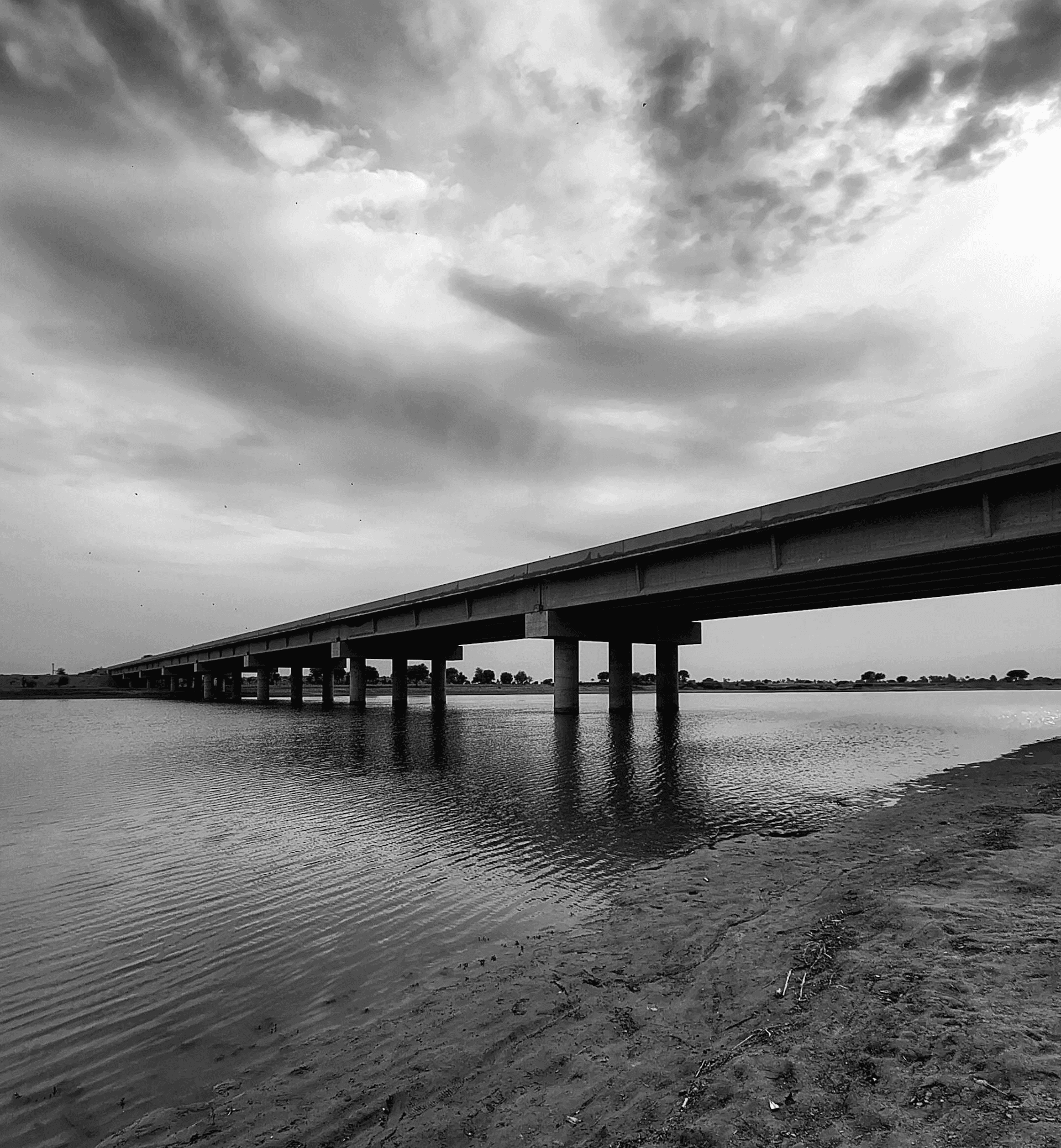 A bridge highway view in black and white