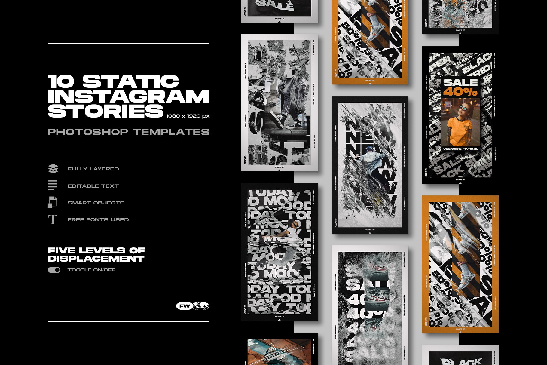 Y2K logotype bundle templates applied to a grey hoodie and black t-shirt for streetwear branding