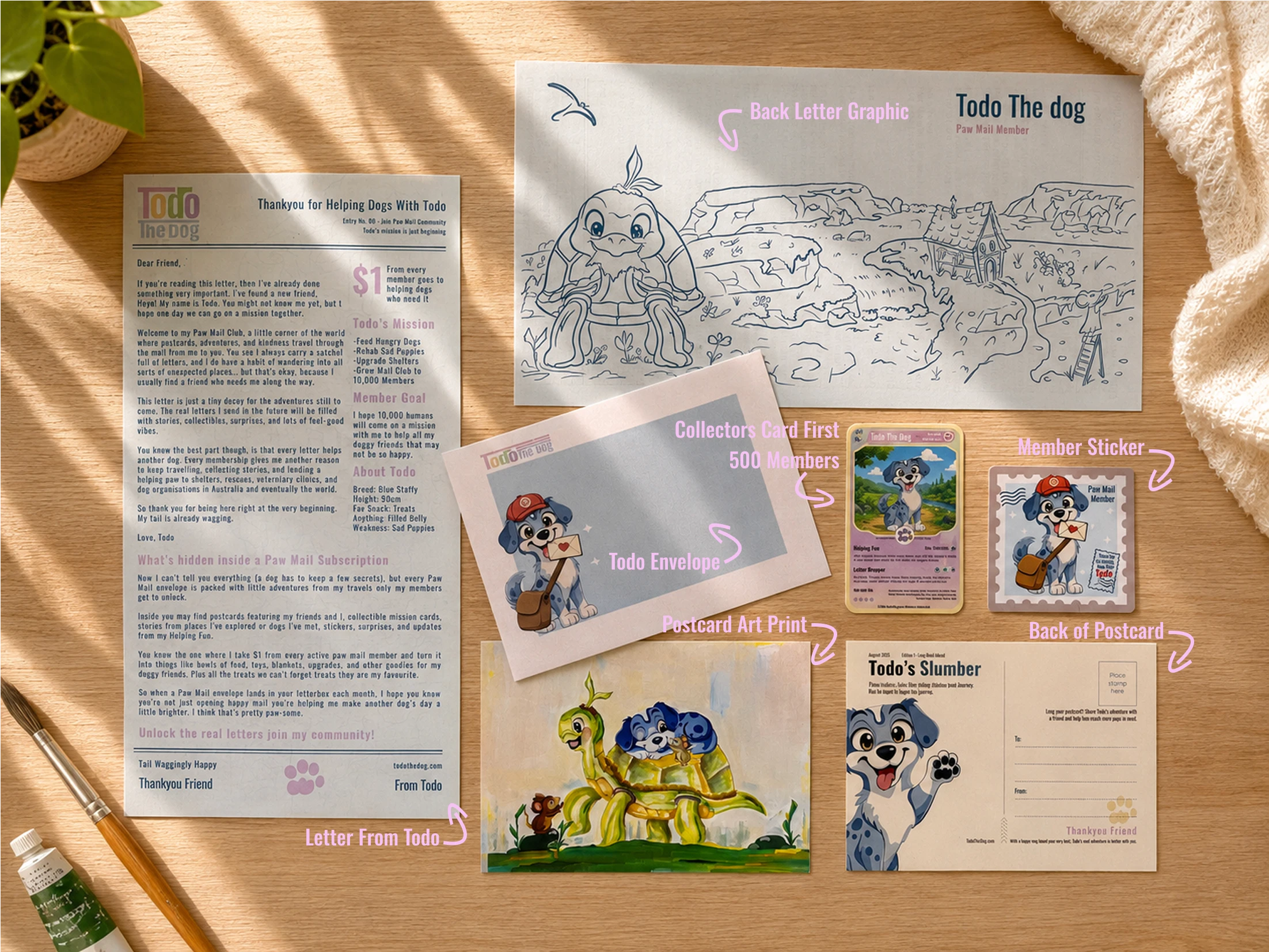 Postcard Print of Todo The Dog and Friends Turtle Mouse