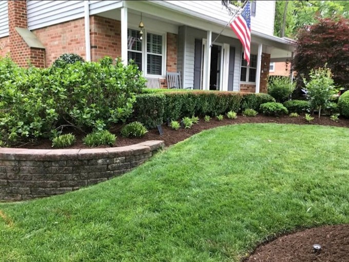 Landscaped garden bed with fresh mulch
