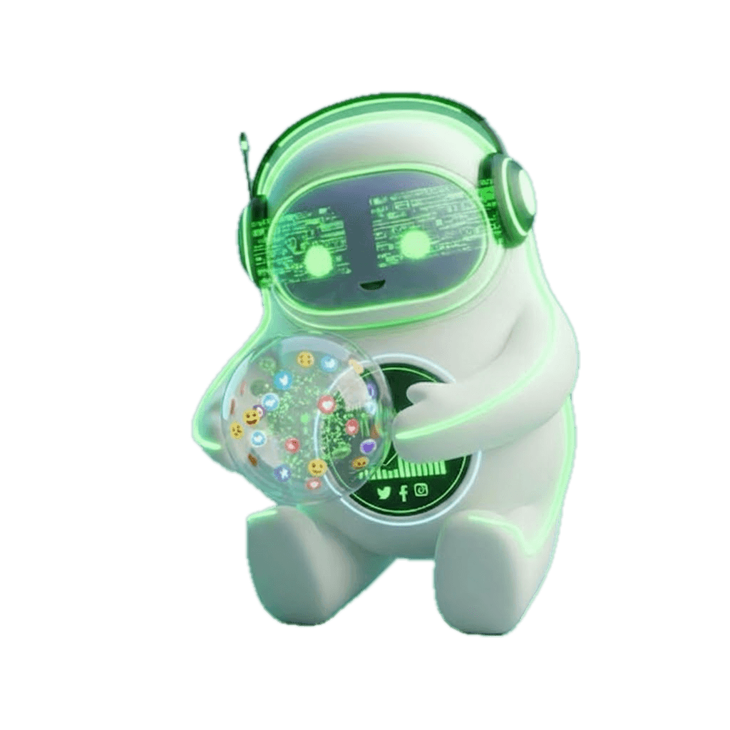 Agent IA Aurora : robot 3D futuriste assit analysant les actualités boursières et le sentiment social en temps réel.