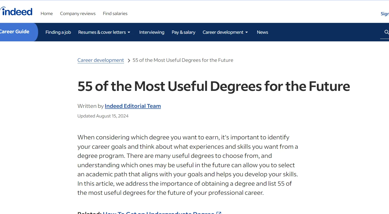 An evergreen content example of a listicle on Indeed