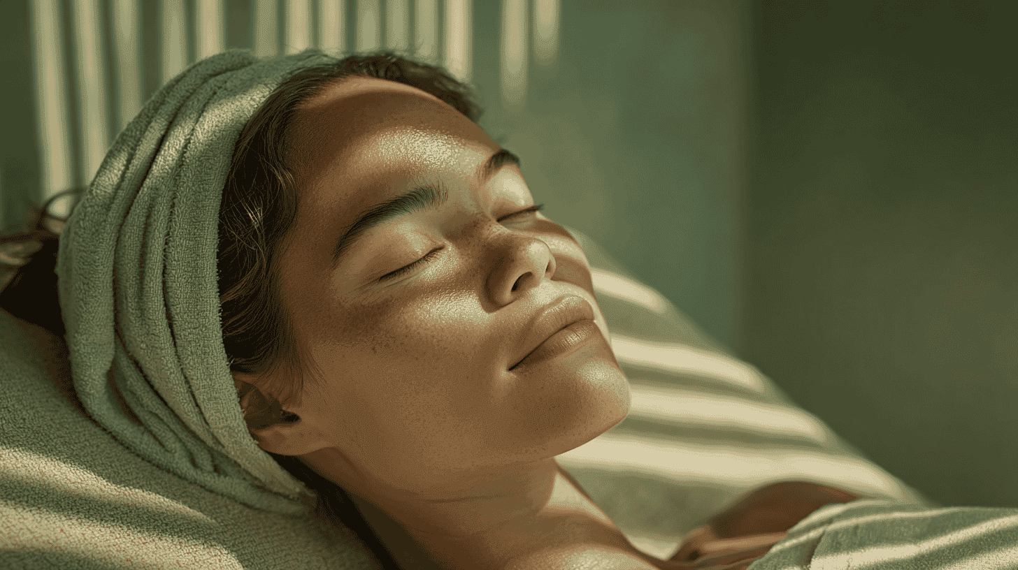 Close-up of a relaxed woman at a wellness centre, representing the calm and professional atmosphere of a modern spa website