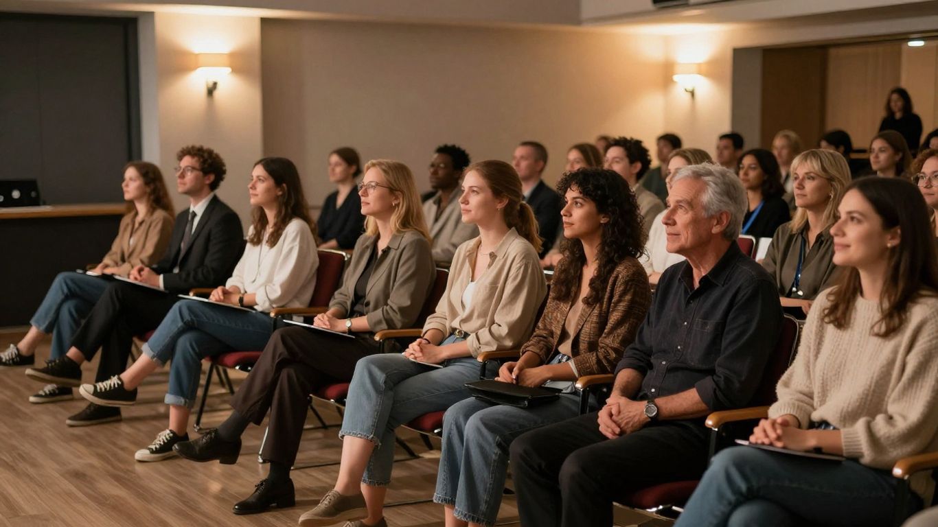 Diverse theater audiences enjoying performances together
