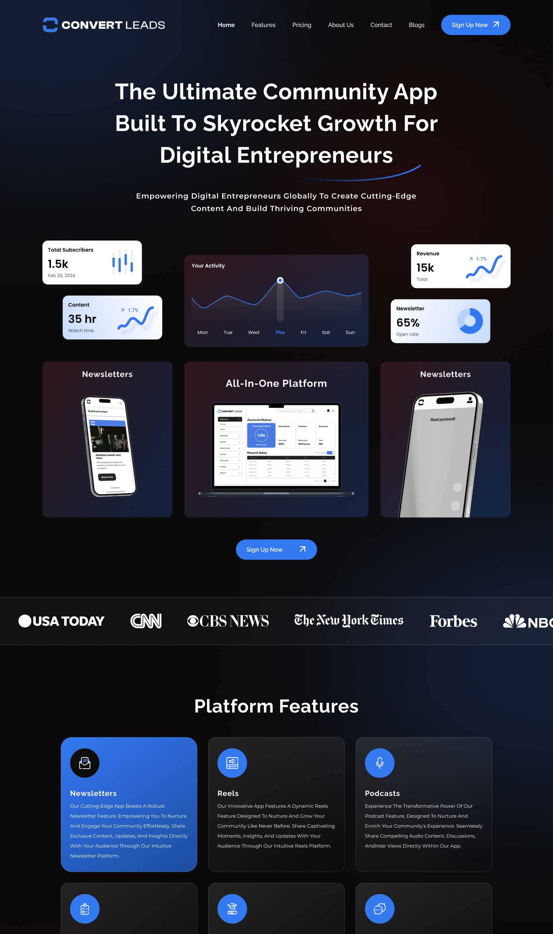digital entrepreneur platform website design with analytics dashboard and community features | StackAura