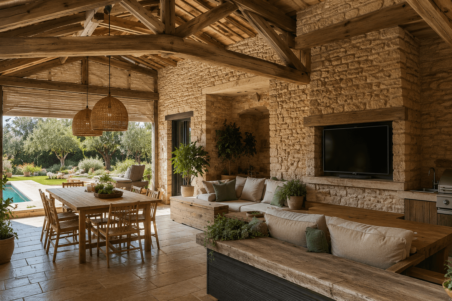 pool house contemporain, cuisine d'été, espace de vie extérieur, architecture extérieure, aménagement extérieur haut de gamme, maison méditerranéenne, art de vivre en extérieur, architecture et paysage, projet sur mesure, extérieur de prestige, habitat ouvert sur le jardin, lieu de convivialité, réception en plein air. salon extérieur couvert, pièce à vivre extérieure, espace de réception extérieur, séjour d'été, salle à manger extérieure, espace lounge, lieu de rassemblement, convivialité, réception familiale, art de recevoir, confort extérieur, architecture de loisirs, maison pensée pour vivre dehors. cuisine d'été sur mesure, cuisine extérieure, cuisine outdoor, barbecue intégré, espace repas extérieur, cuisine ouverte sur le jardin, cuisine de réception, espace de partage, cuisine familiale extérieure, aménagement extérieur personnalisé, cuisine conviviale, gastronomie en plein air. pool house ouvert, pavillon de jardin, maison de piscine, espace détente extérieur, architecture paysagère, espace multifonction, salon d'été, architecture méditerranéenne contemporaine, confort extérieur, espace bien-être, extension légère, lieu de vie autonome. charpente apparente, poutres en bois massif, structure bois traditionnelle, matériaux naturels, bois ancien, architecture authentique, savoir-faire artisanal, volumes généreux, architecture de caractère, ambiance chaleureuse, matériaux nobles, élégance intemporelle. pierre naturelle, murs en pierre apparente, maçonnerie traditionnelle, architecture provençale contemporaine, patrimoine méditerranéen, matériaux locaux, authenticité architecturale, rénovation de caractère, architecture durable, charme de l'ancien. terrasse couverte, loggia extérieure, espace ombragé, protection solaire naturelle, confort d'été, habitat adapté au climat méditerranéen, espace de transition intérieur extérieur, vie dedans dehors, architecture bioclimatique, qualité des espaces extérieurs. piscine contemporaine, piscine paysagère, bassin de nage, maison avec piscine, terrasse piscine, jardin avec piscine, espace détente, extérieur de prestige, piscine familiale, art de vivre méditerranéen, oasis privée, fraîcheur naturelle. jardin méditerranéen, oliviers, végétation méditerranéenne, paysage naturel, architecture végétale, biodiversité, intégration paysagère, nature omniprésente, jardin de prestige, cadre de vie exceptionnel, architecture et paysage. mobilier sur mesure, banquettes maçonnées, assises intégrées, mobilier extérieur, aménagement personnalisé, design extérieur, confort résidentiel haut de gamme, détail architectural, artisanat, finitions de qualité, élégance décontractée. fraîcheur naturelle, confort d'été, ventilation naturelle, microclimat, architecture bioclimatique, protection contre la chaleur, habitat durable, qualité environnementale, bien-être extérieur, architecture adaptée au climat méditerranéen, maison fraîche en été. architecte Montpellier, architecte d'intérieur Montpellier, aménagement extérieur Montpellier, pool house Montpellier, cuisine d'été Montpellier, architecture paysagère Montpellier, architecte Hérault, villa contemporaine Montpellier. architecte Nîmes, pool house Nîmes, cuisine d'été Nîmes, aménagement extérieur Nîmes, architecte Gard. architecte Perpignan, pool house Perpignan, cuisine d'été Perpignan, aménagement extérieur Perpignan, architecte Pyrénées-Orientales. architecte Occitanie, pool house contemporain, cuisine d'été sur mesure, espace de vie extérieur, salon extérieur couvert, charpente bois apparente, pierre naturelle, terrasse couverte, piscine paysagère, vie dedans dehors, architecture méditerranéenne, architecture et paysage, réception en extérieur, jardin méditerranéen, aménagement extérieur haut de gamme, villa contemporaine, art de vivre en plein air, projet architectural sur mesure, extérieur de prestige, maison avec piscine et pool house, espace lounge extérieur, architecture provençale contemporaine.