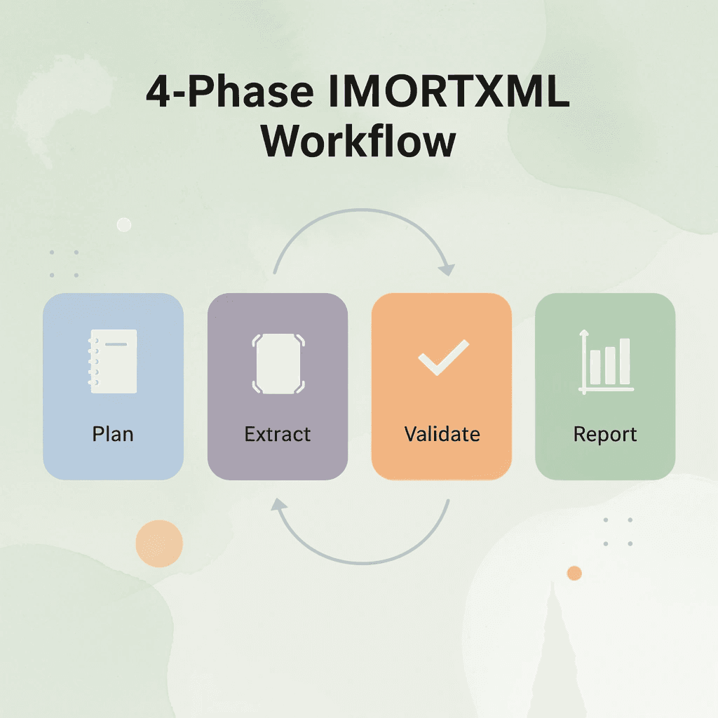 Infographic showing the four phases of the IMPORTXML workflow