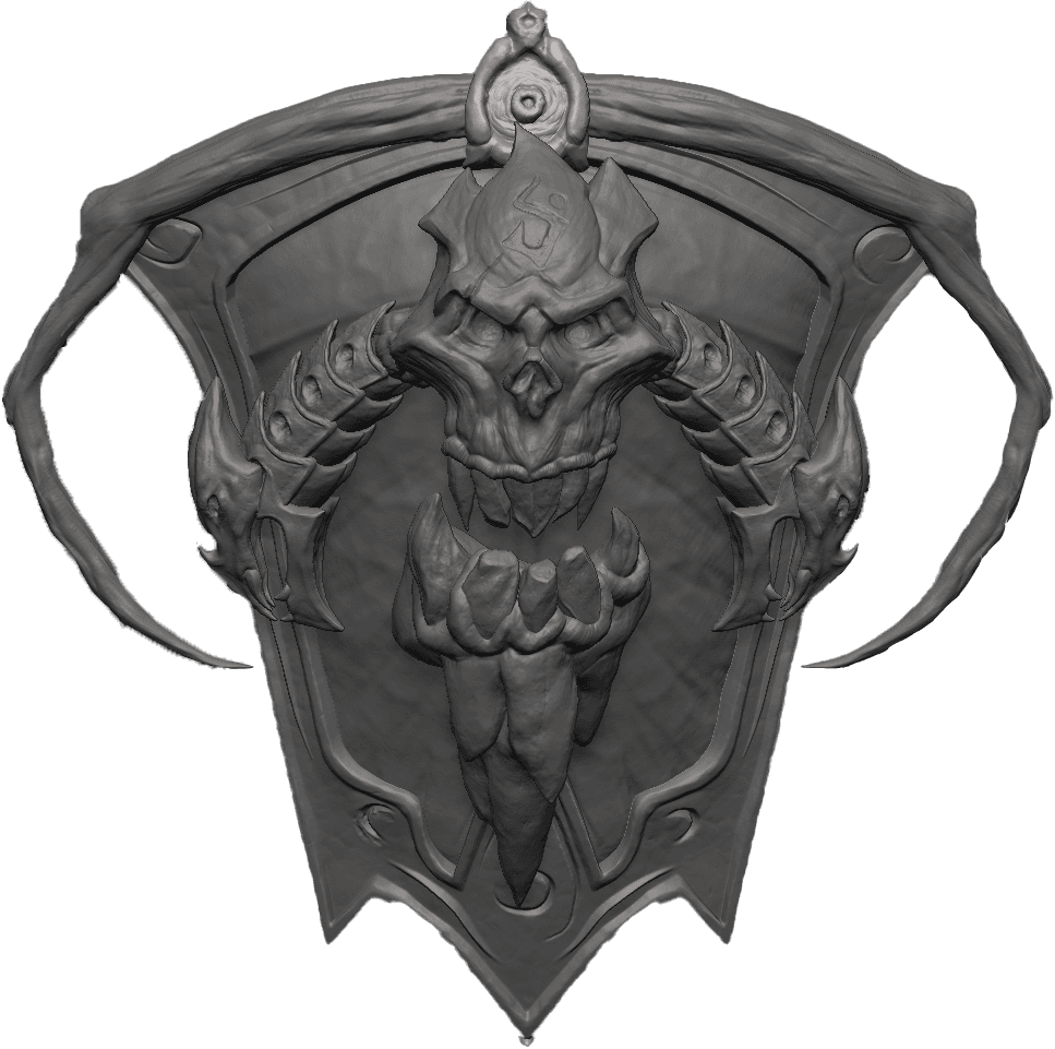 Zbrush Sculpt of a Stylised 3D Shield with a skull as an ornament