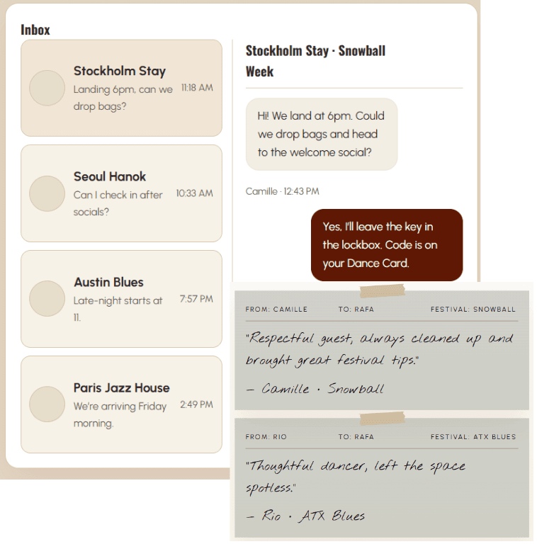 Platform connecting swing dancers for hosting and travel experiences