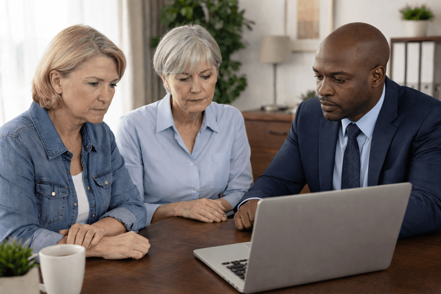 two women looking at a computer with an advisor