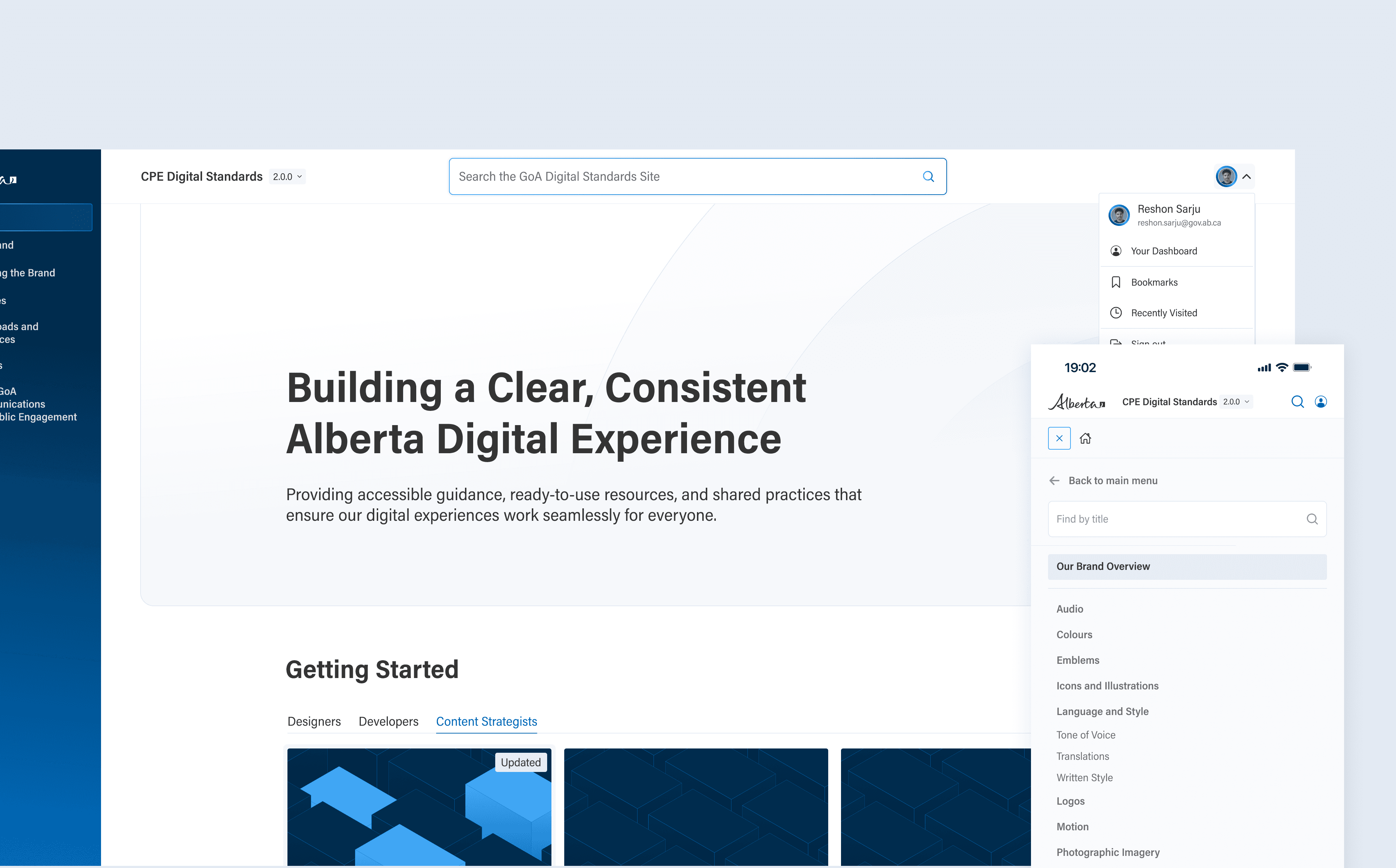 Mockup on a Macbook of the homepage of the digital brand standards website for the Government of Alberta