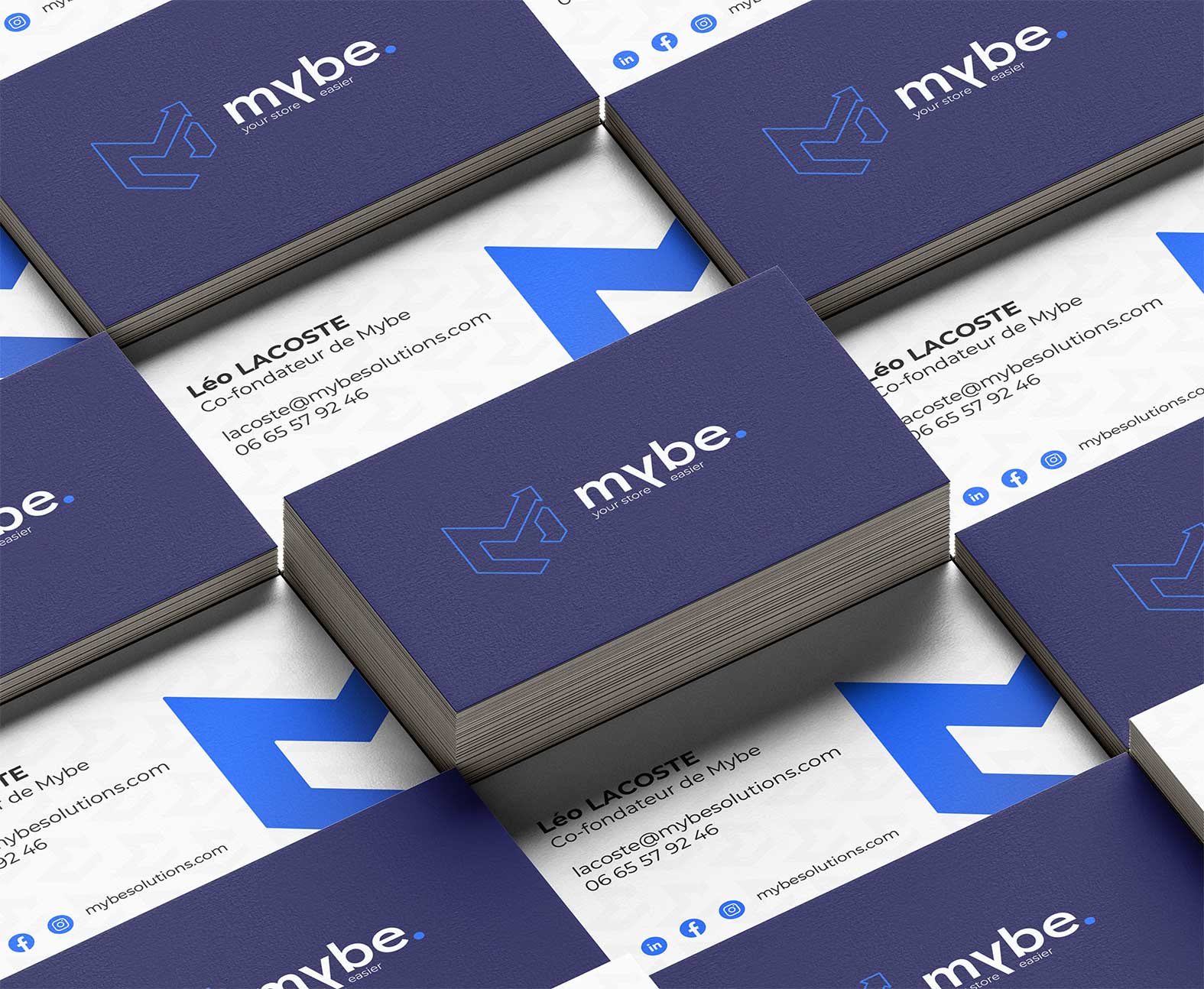 Carte de visite pour Mybe, recto et verso