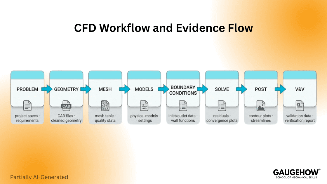 CFD workflow steps from setup to validation