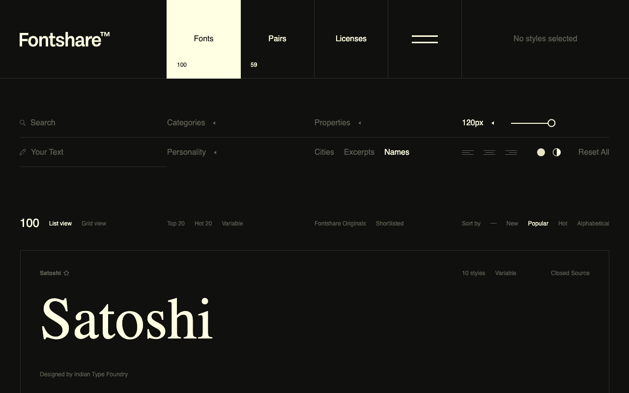 Fontshare екранна снимка