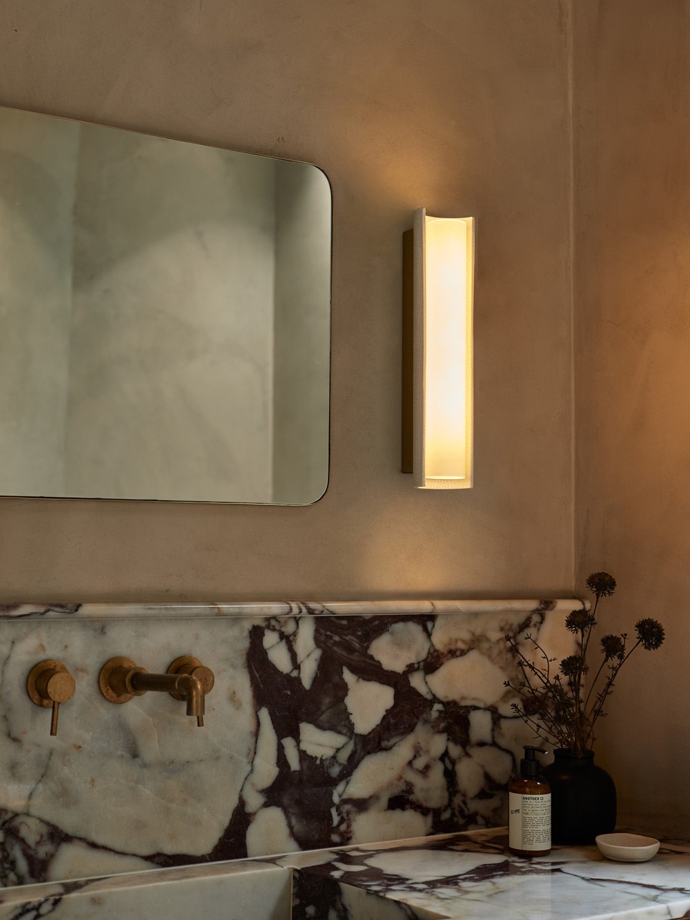 Lena bathroom light – frosted glass globes within curved ceramic shade in Ivory Crackle glaze