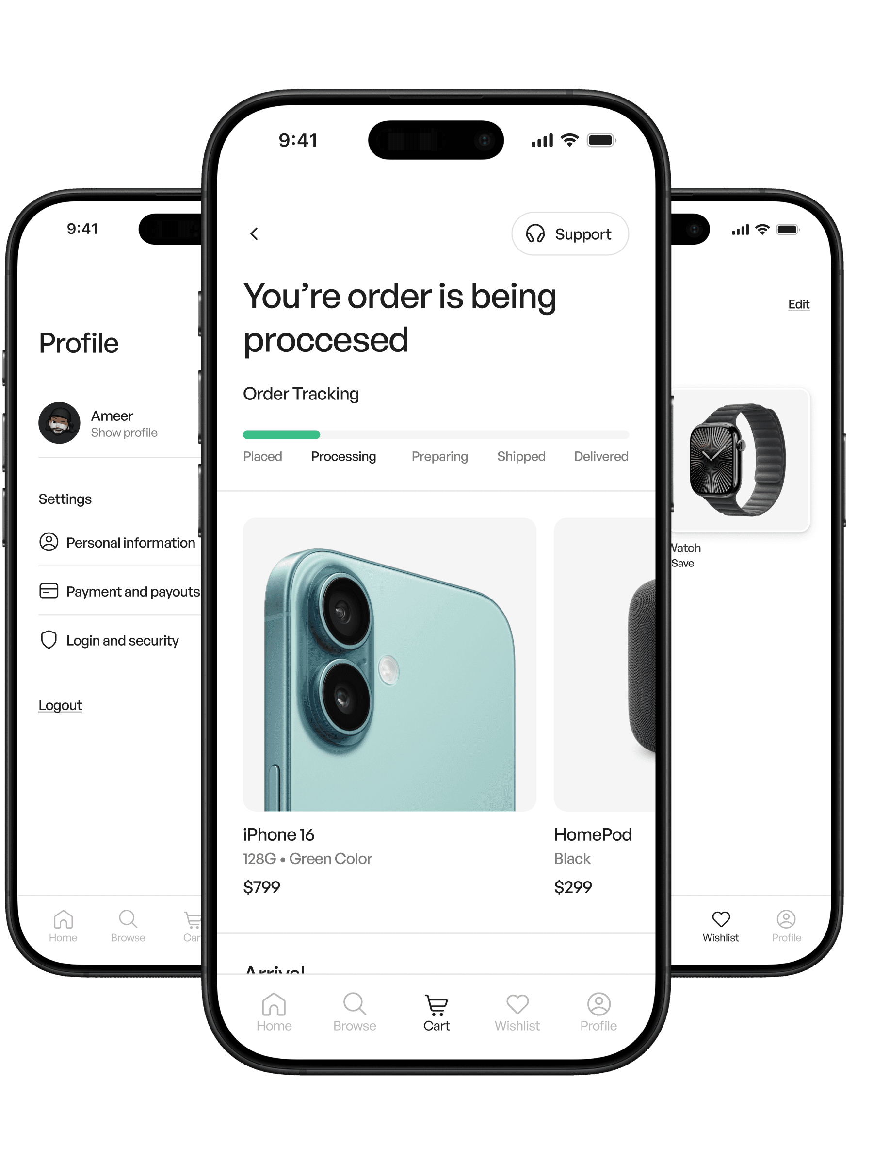 Ecommerce tracking and profile ui