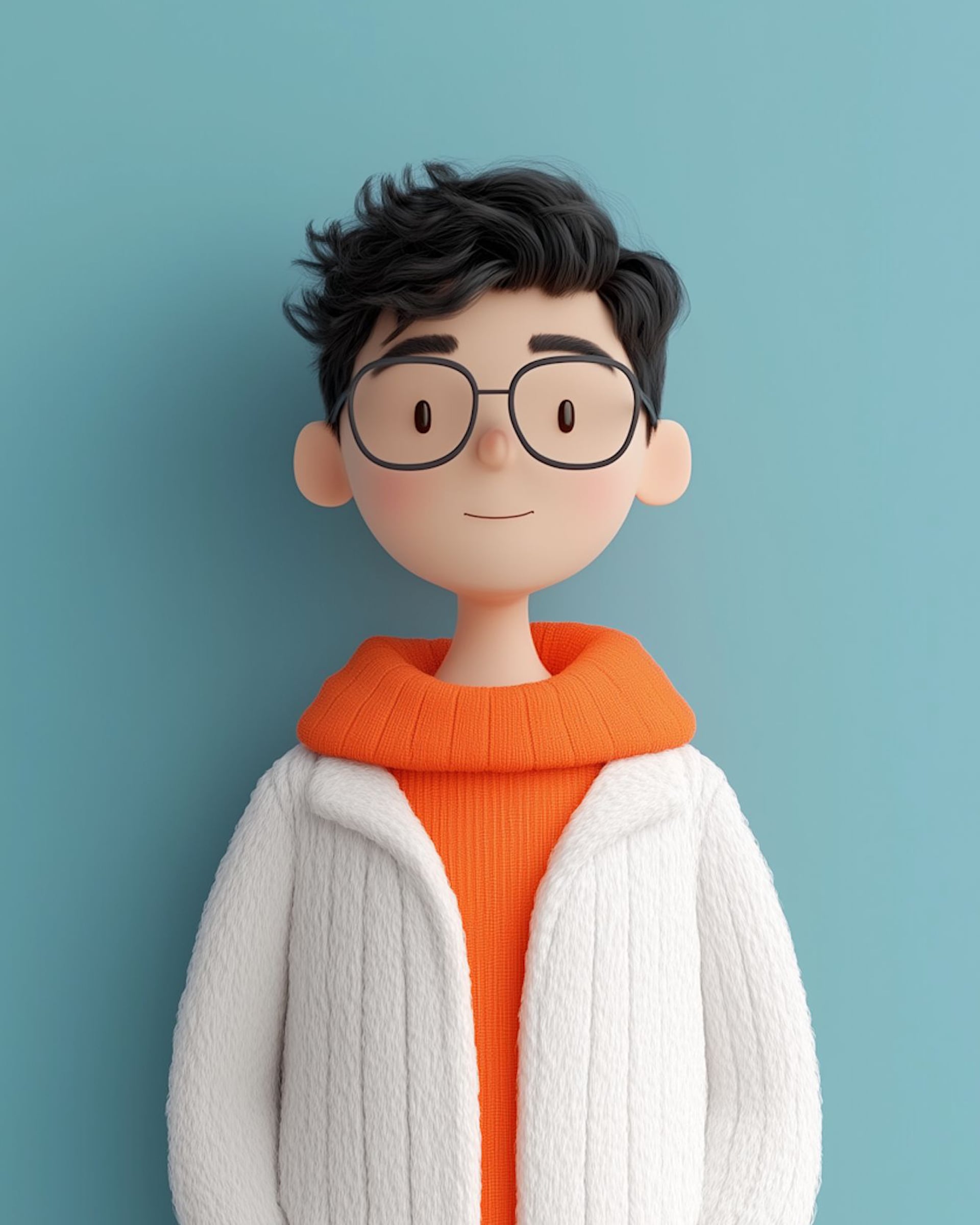 Portrait of a young 3D character with glasses