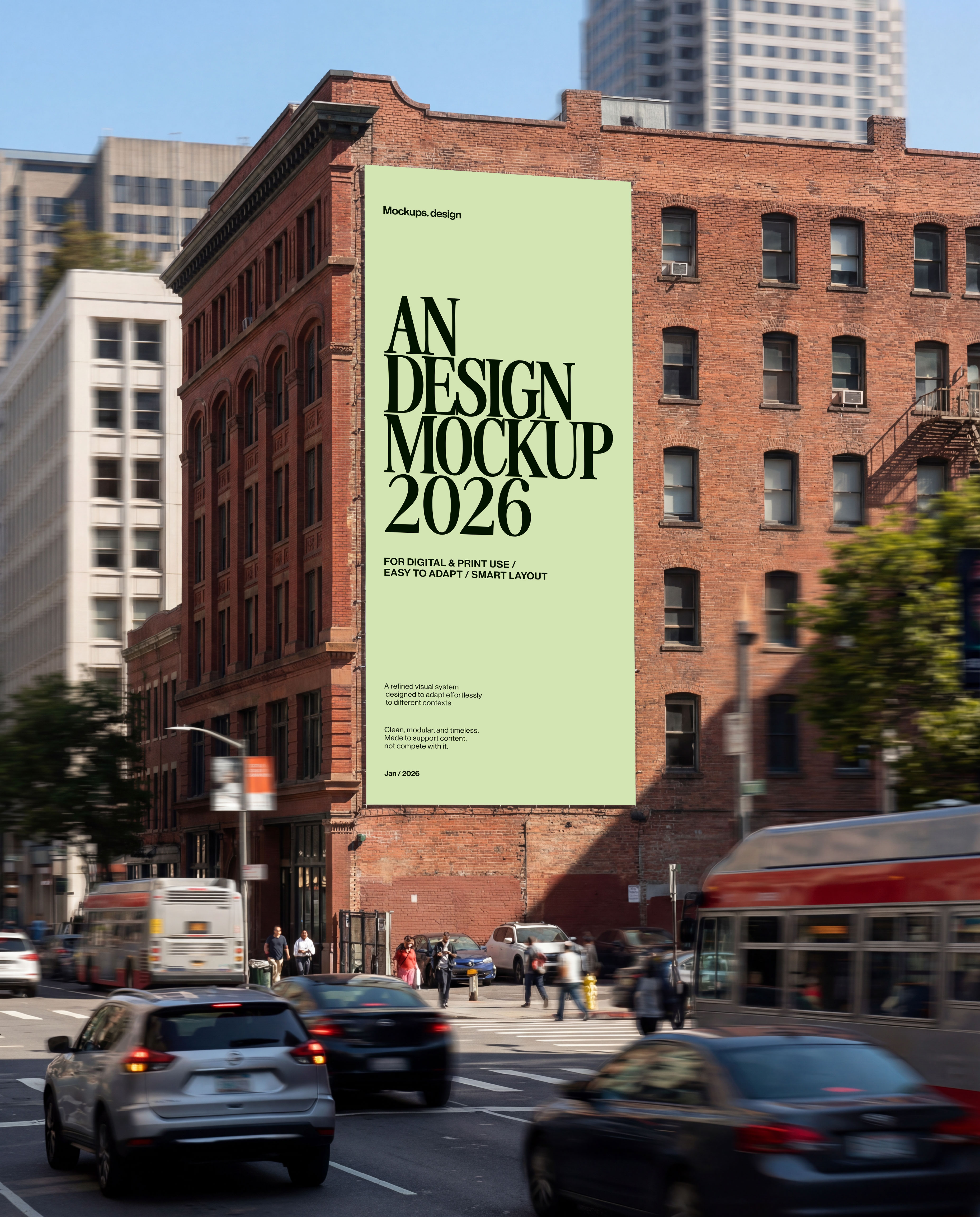 Billboard mockup in urban city environment, realistic display