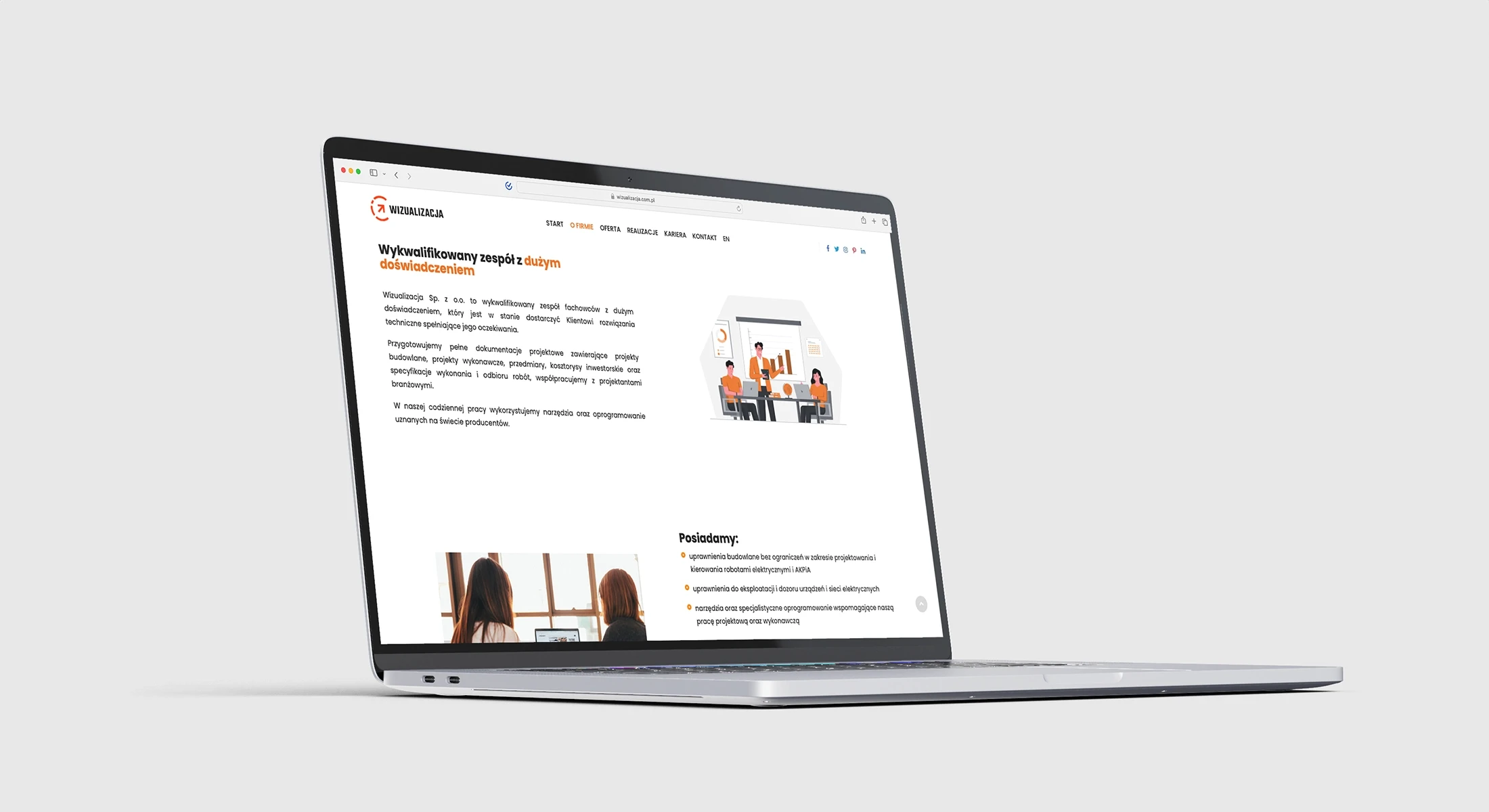 Strona internetowa Wizualizacja — podstrona Praca