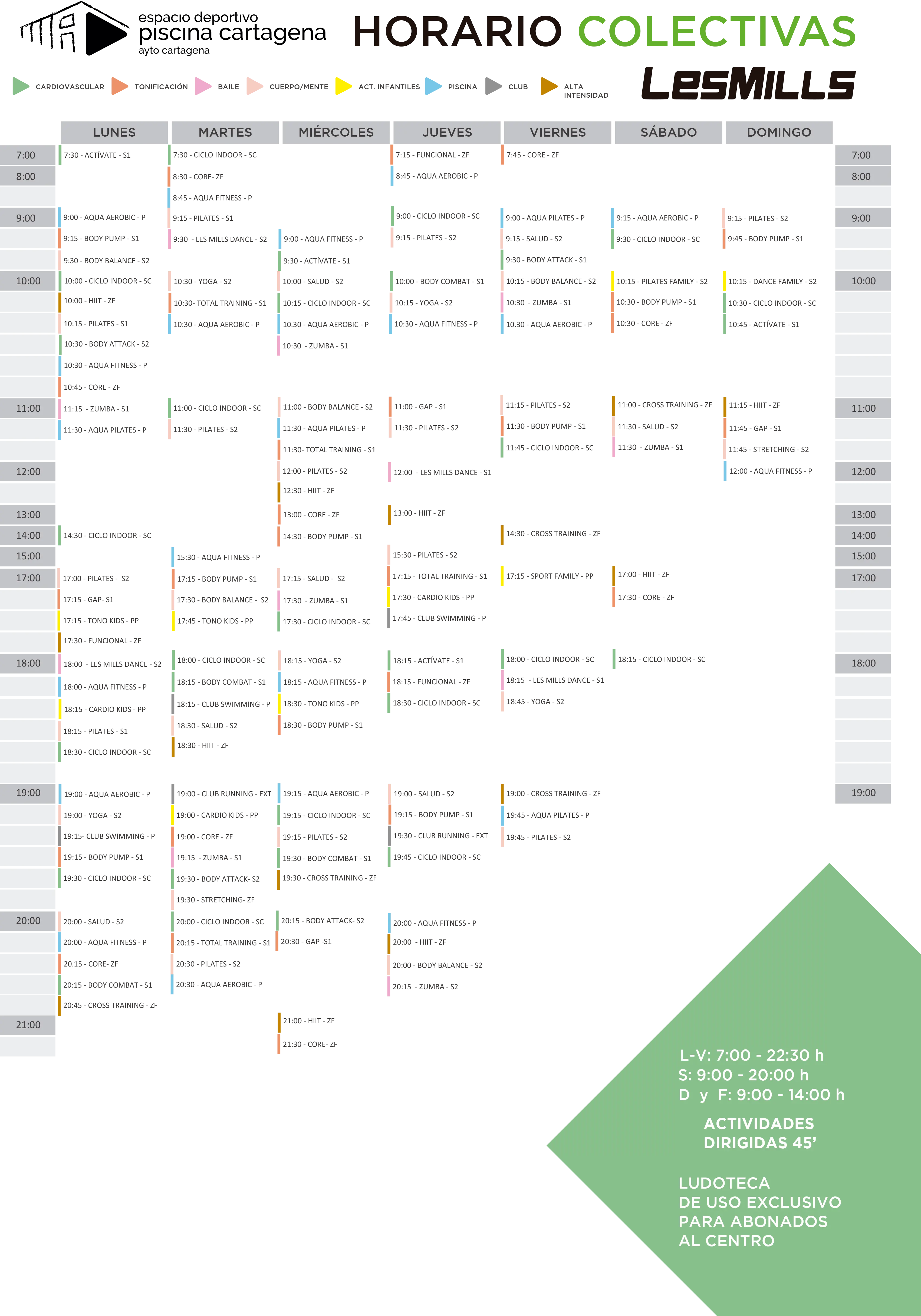 horario de actividades de espacio deportivo piscina cartagena