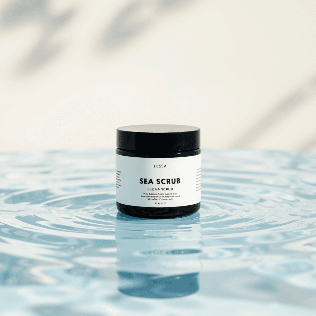 product photography of a jar of sea scrub for spa therapy