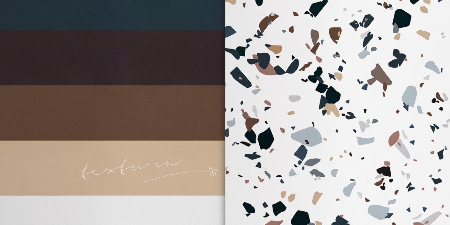 Piazza coffee brand color palette and terrazzo texture